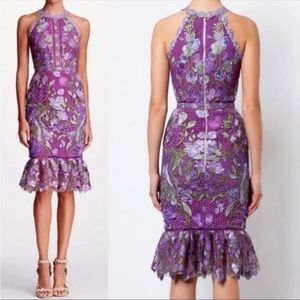 Marchesa Notte Guipure Lace Dress Floral Purple Embroidered size 12